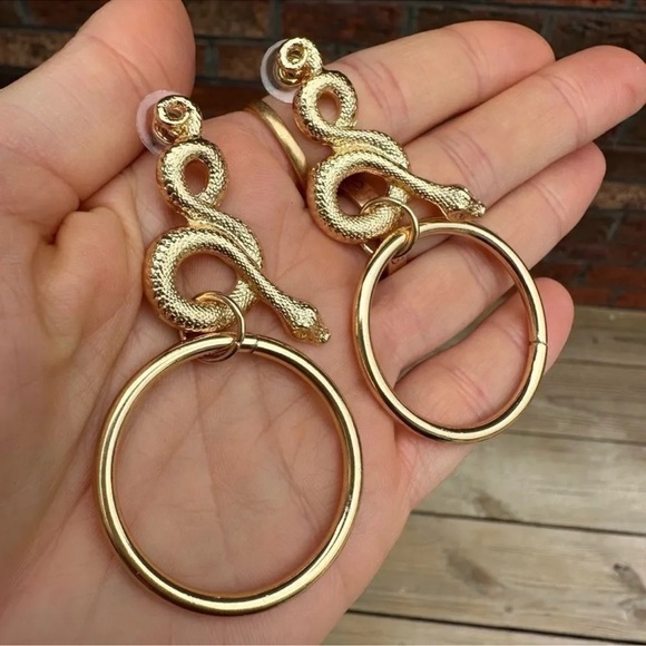 Anthropologie Serpenti Gold Snake Hoop Earrings - Picture 4 of 13